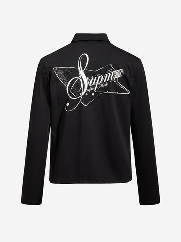 Music Graphic Metal-Button Long Sleeve Polo Shirt