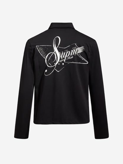 Music Graphic Metal-Button Long Sleeve Polo Shirt