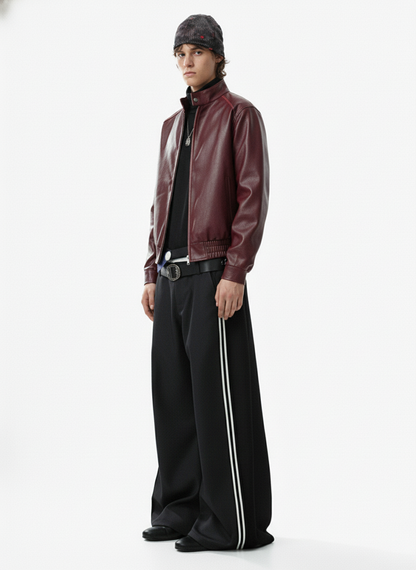 Retro Leather Stand-Collar Elastic Hem Jacket 