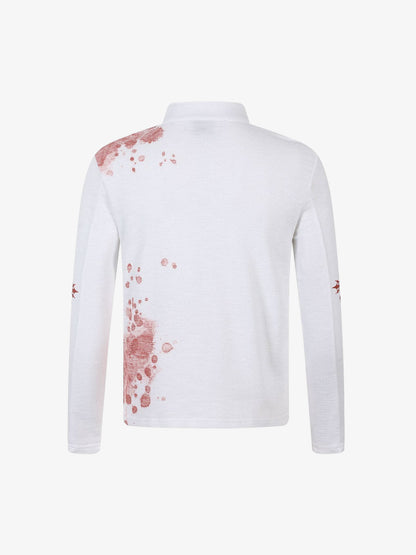 Cotton Blend Long Sleeve Henley Sweater with Graphic Print and Star Motif Design 