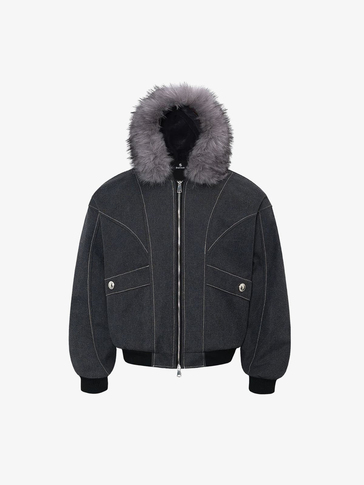 Winter Bomber Jacket with Detachable Faux Fur Hood - Perfect for Cold Weather 
