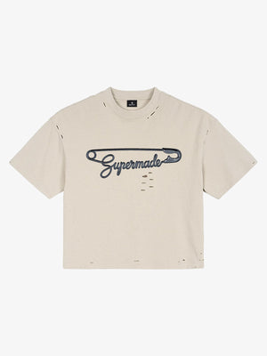 Distressed Safety Pin Cropped T-Shirt 