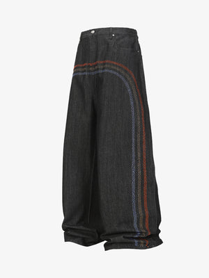 Stylish Wide-Leg Denim Pants with Rainbow Dot Embroidery for Women 