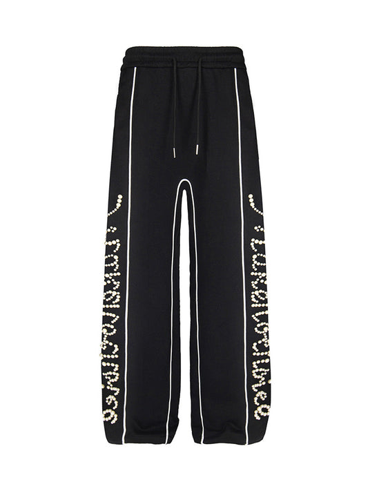 Retro Pearl Design Casual Straight Pants 