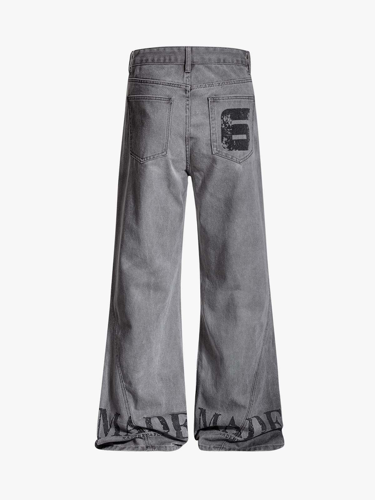 Distressed Washed Graphic Baggy Stacked Pants 
