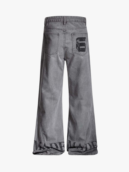 Distressed Washed Graphic Baggy Stacked Pants 