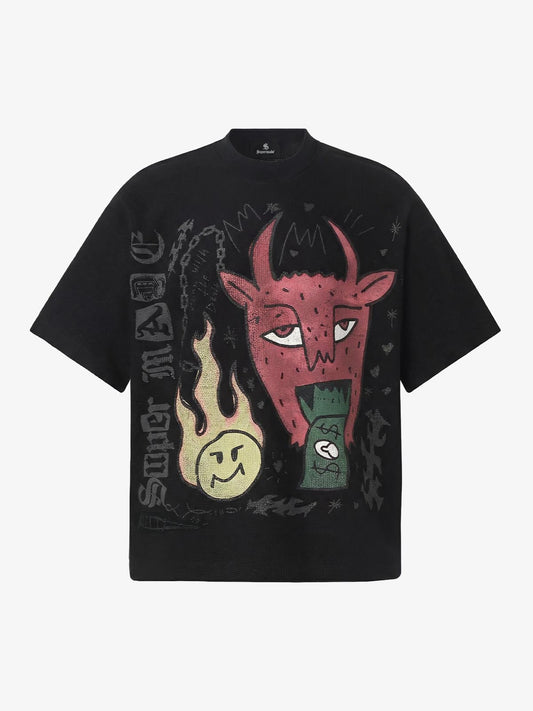 Cotton Waffle Knit Graphic T-Shirt with The Supermade Records Print for Men 