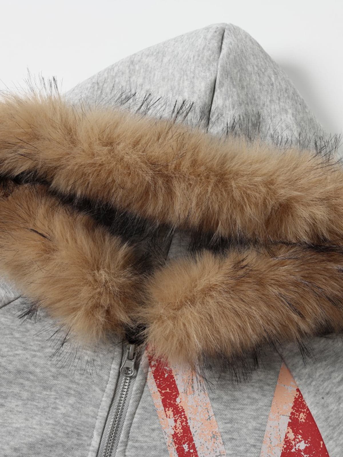 Pelzkapuzenjacke mit Union-Jack-Motiv