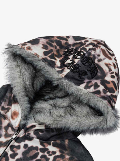 Leopard Print Hooded Bomber Jacket with Faux Fur Trim - Trendy and Stylish for All Seasons 