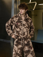 All-Over Print Embroidered Fleece Zip-Up Jacket & Pants Set