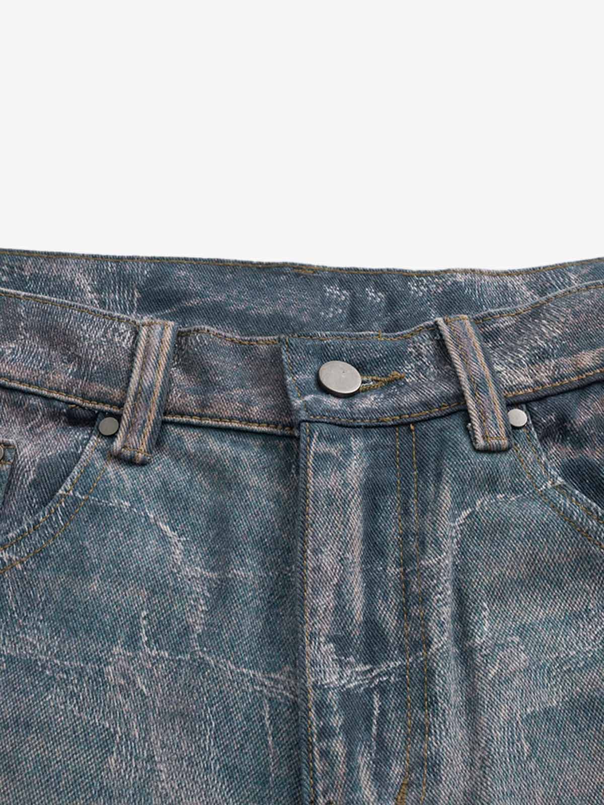 Washed Ripple 3D Print Loose Wide-Leg Jeans 