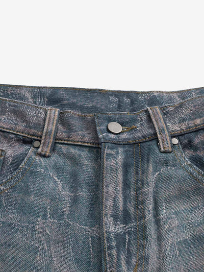 Washed Ripple 3D Print Loose Wide-Leg Jeans 