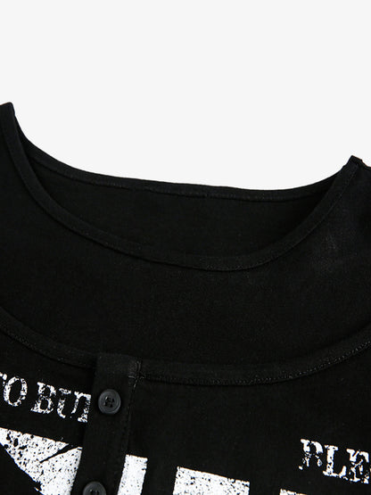 Double Collar Design Printed T-shirt 
