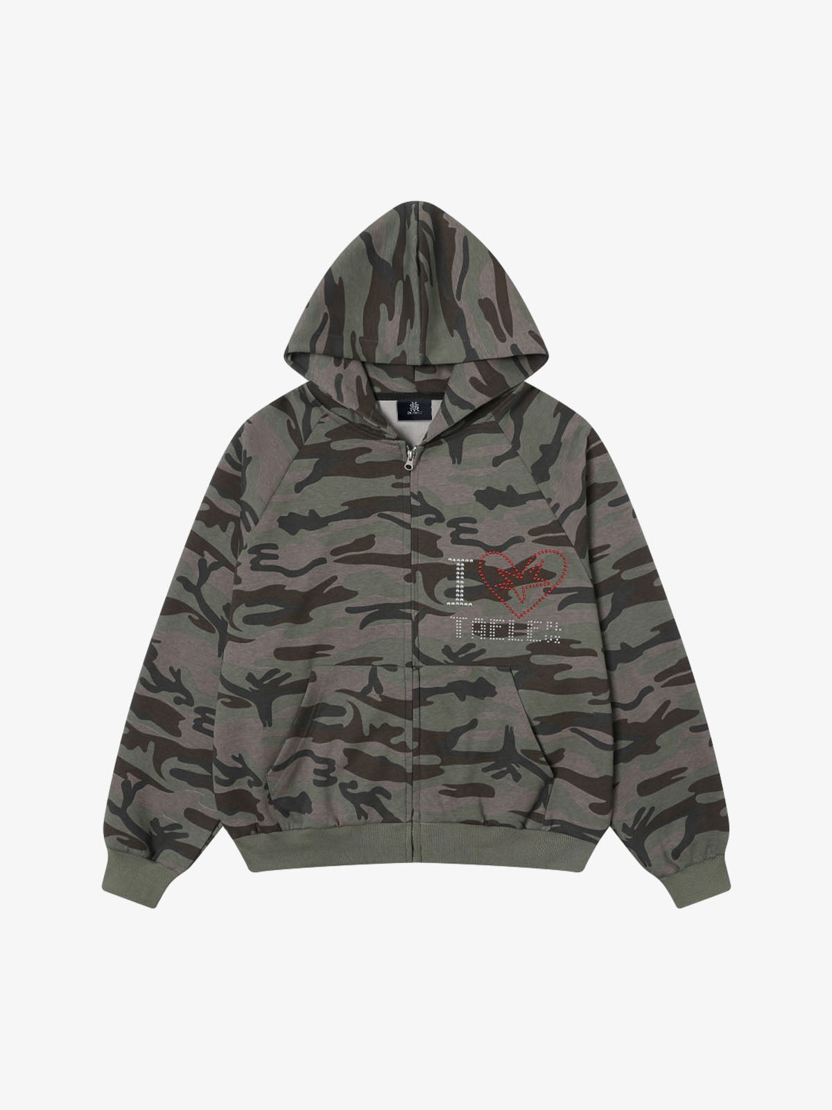 Camouflage Hooded Jacket with Heart Design - Perfect for Casual and Outdoor Wear 