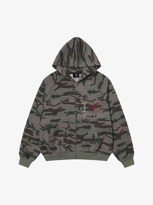 Camouflage Hooded Jacket with Heart Design - Perfect for Casual and Outdoor Wear 