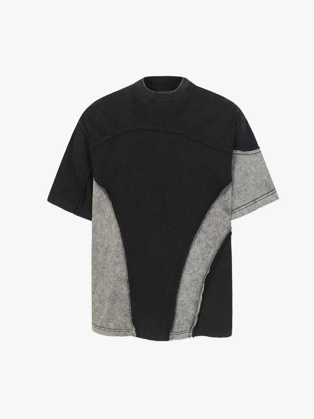 Washed Asymmetric Raw Edge Panel Knit T-Shirt 