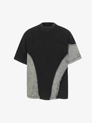 Cotton Blend Oversized Panel T-Shirt with Asymmetric Design and Contrast Stitching 