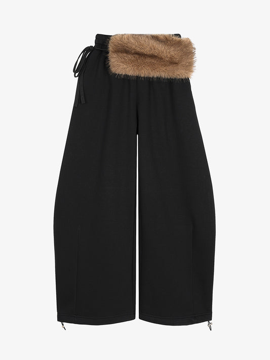 Faux Fur Waist Baggy Sweatpants