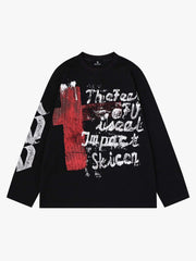 Dark Letter Graphic Waffle Long Sleeve Tee