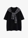 Street Style Retro Patchwork Plaid Tee