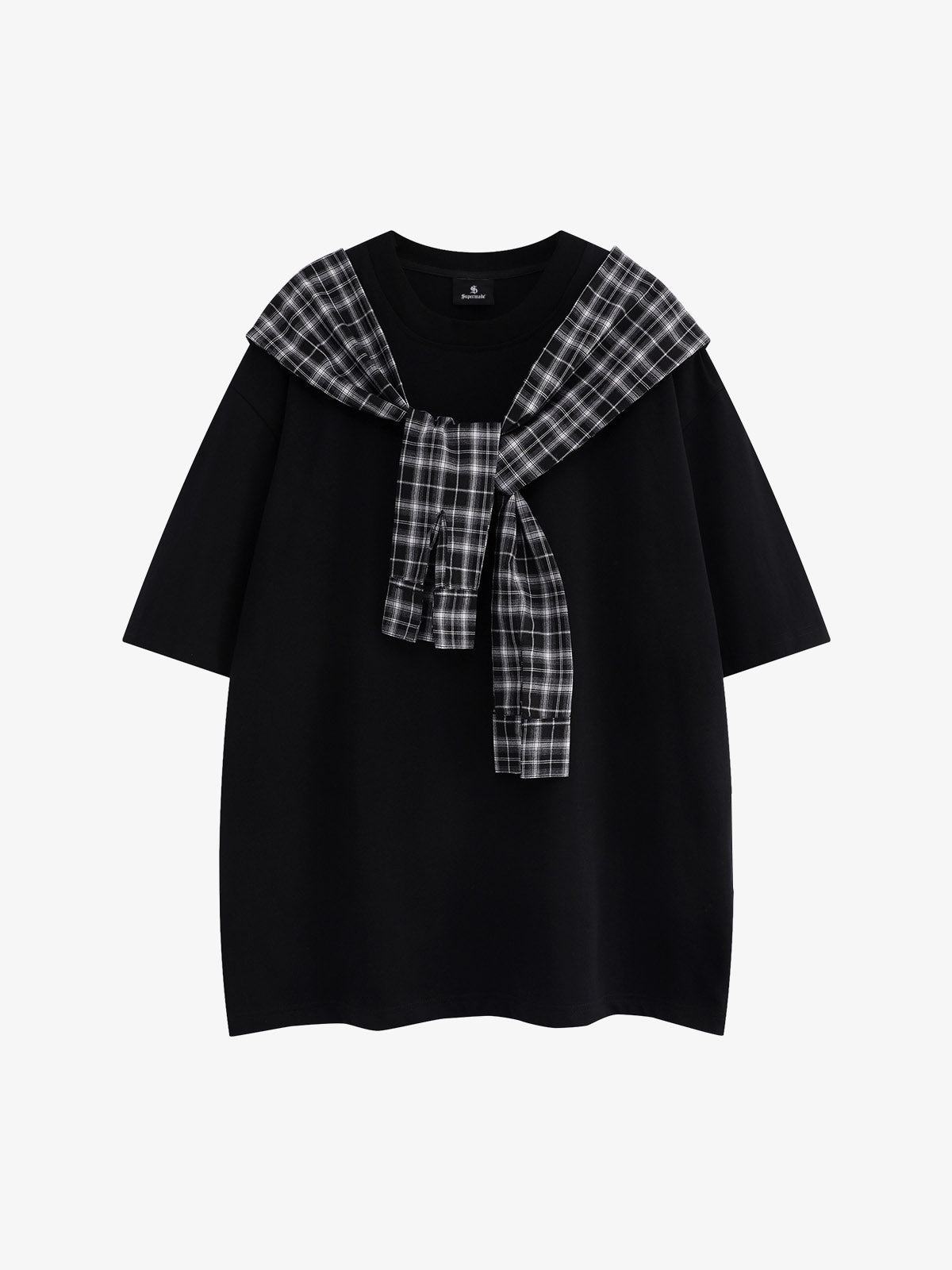 Street Style Retro Patchwork Plaid Tee