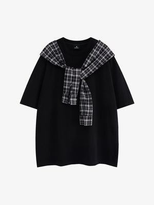 Street Style Retro Patchwork Plaid Tee