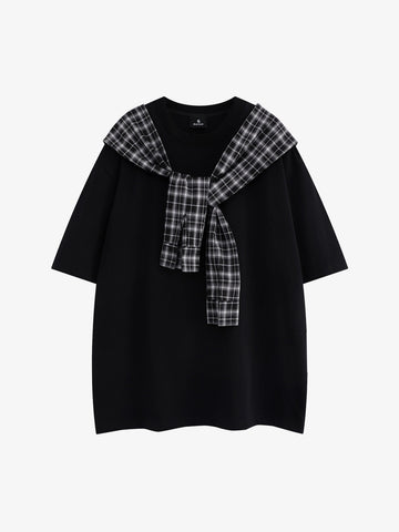 Street Style Retro Patchwork Plaid Tee