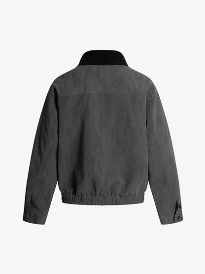 Detachable Knit Collar Zip Up Pocket Jacket