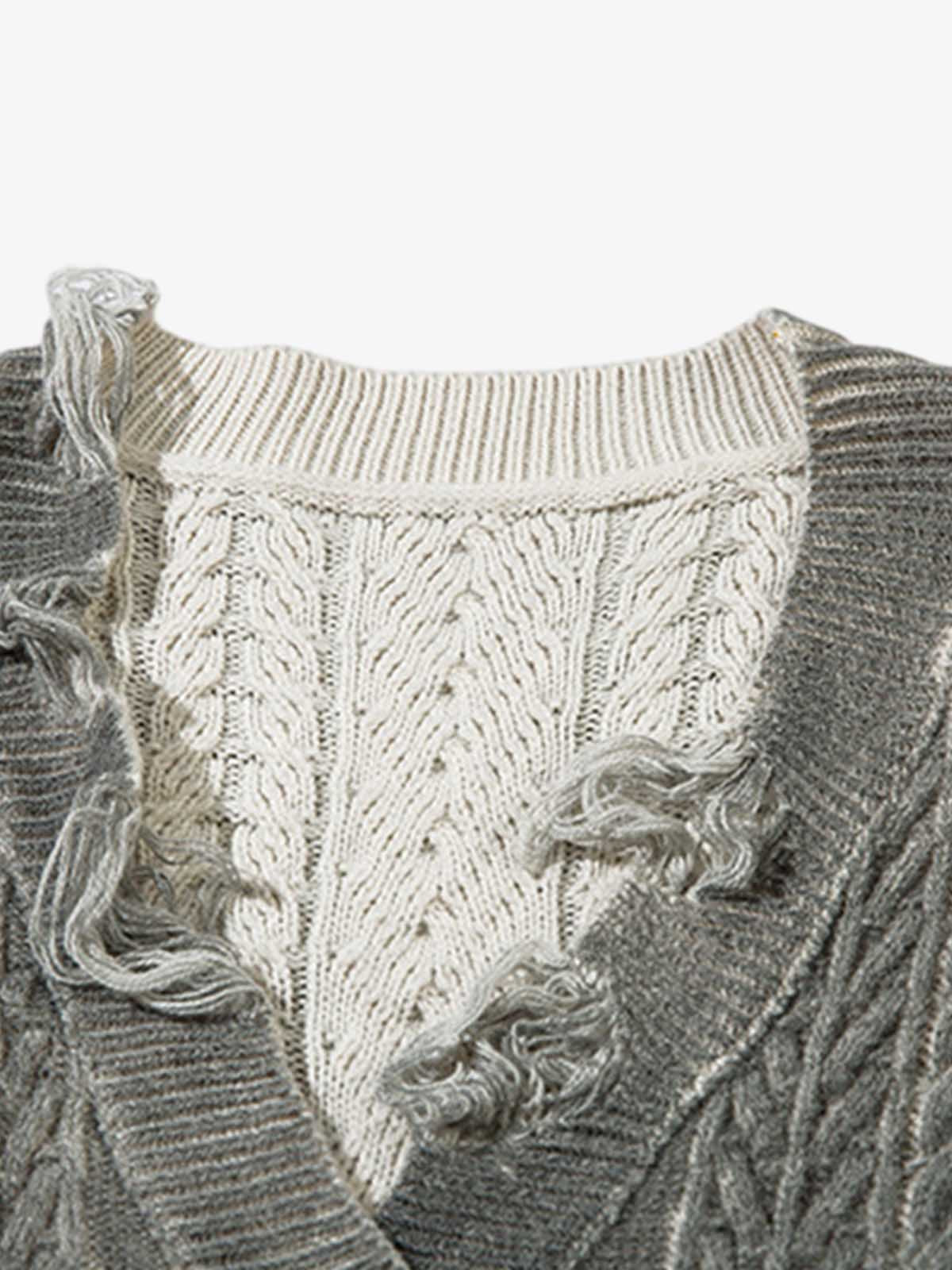Cable Knit Cardigan Damaged Dirty Dyed Sweater 