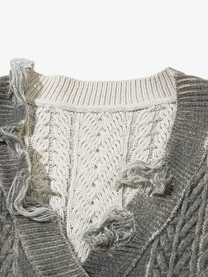 Cable Knit Cardigan Damaged Dirty Dyed Sweater 