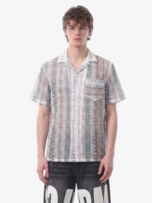Bohemian Lace Cutout Camp Collar Boxy Shirt 