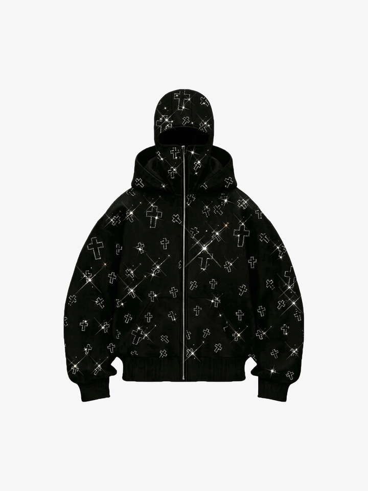 Rhinestone Cross Masked Sweatshirt