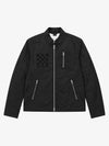 Checkerboard Embroidered Glossy Nylon Zip Jacket