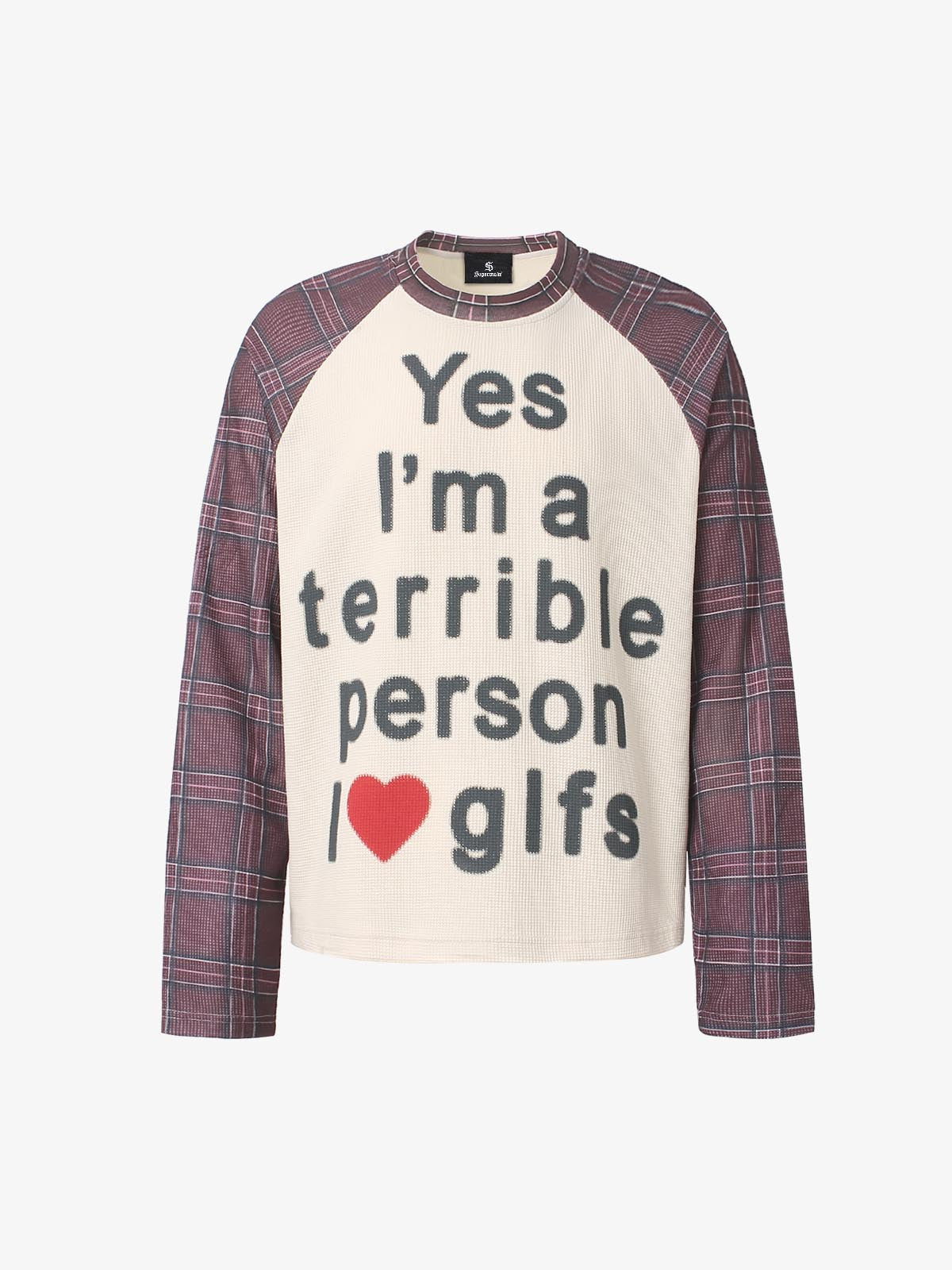 Heart Letter Graphic Raglan Waffle Long Sleeve Tee