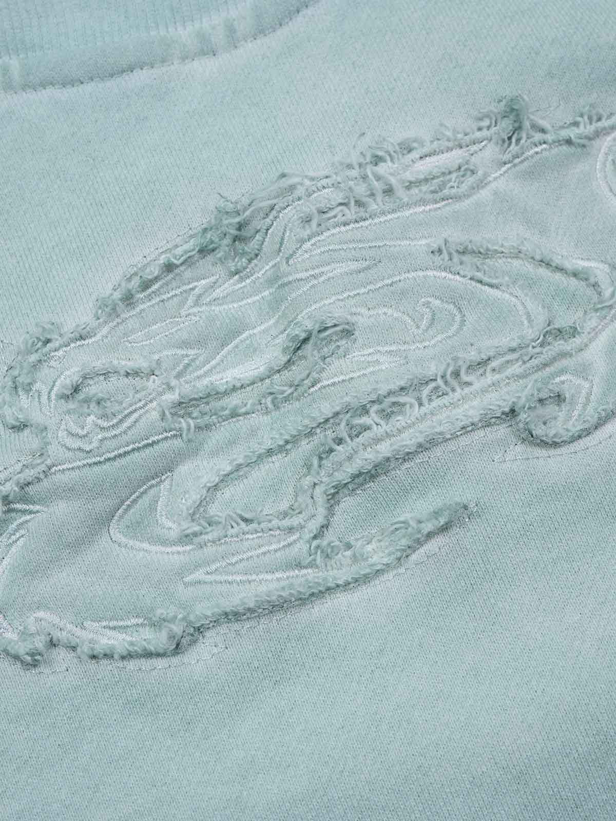 Heavyweight Washed Distressed Raw-Edge Long Sleeve Tee; Green / M, Green / L, Green / XL
