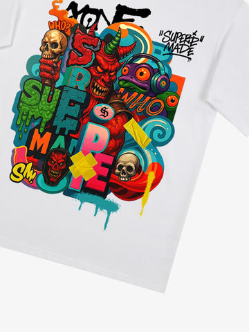 Trendy Multicolor Graffiti Skull Graphic T-Shirt 