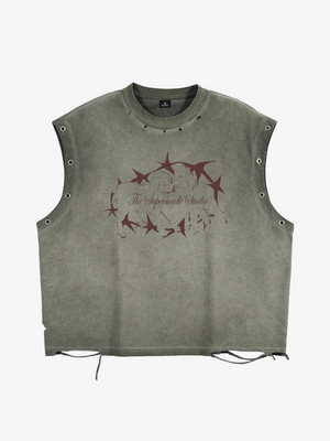 Eyelet Graphic Washed Ripped Tee