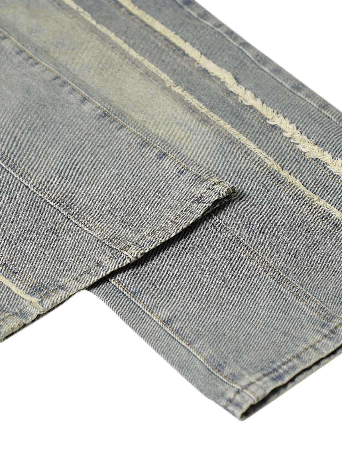 Thesupermade Washed Distressed Raw Edge Baggy Jeans