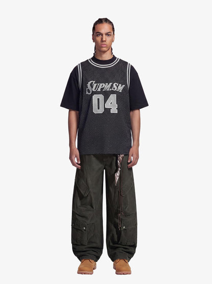 SUPERMADE 04 Polka Dot Mesh Layered Vest Jersey T-Shirt 