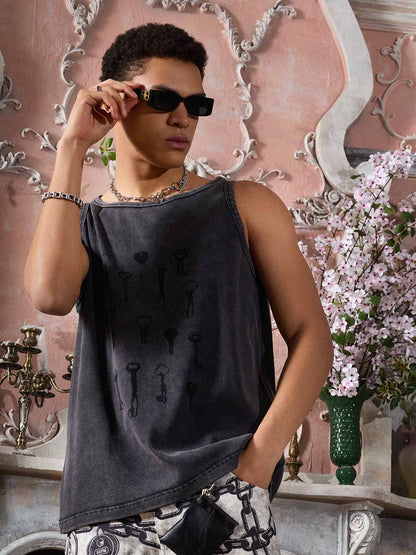 Supermade Washed Distressed Key Print Vest 
