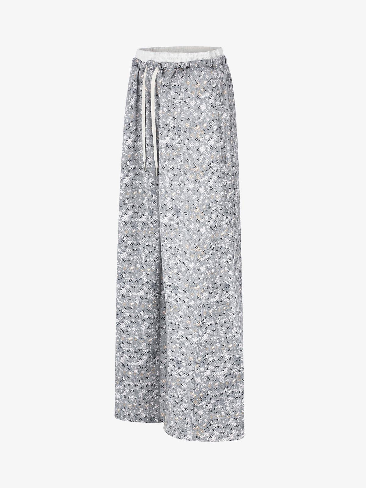 Floral Graphic Drawstring Wide-Leg Pants