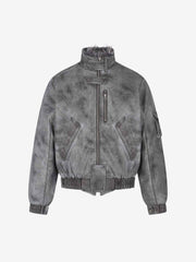 Washed High-Collar Multi-Zip Bomber Coat