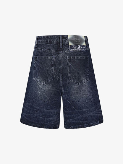 Wide Leg Washed Denim Shorts