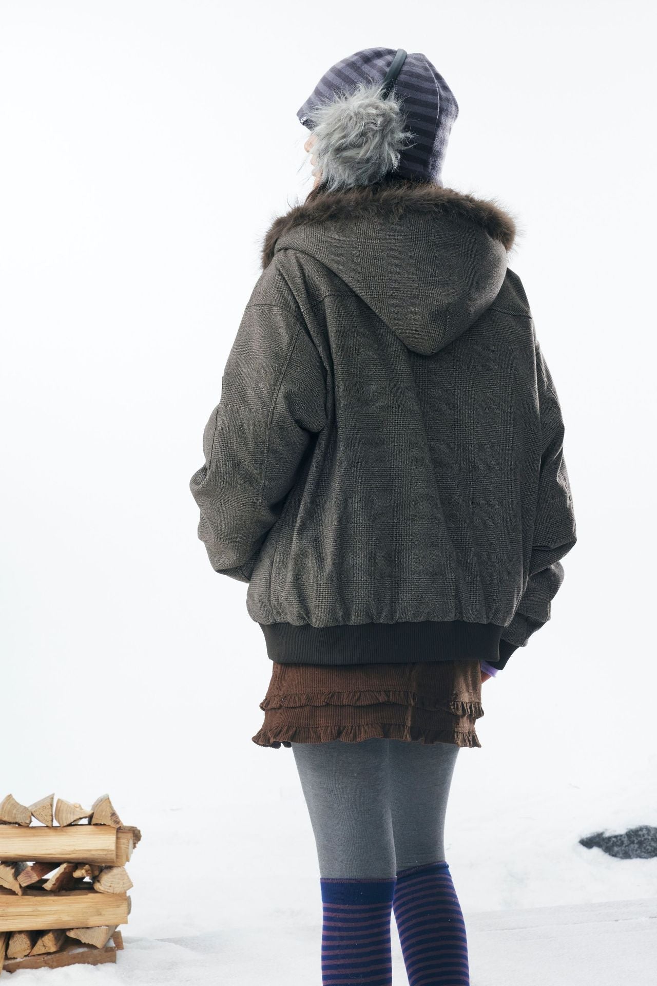 Winter Essential Bomber Jacket with Faux Fur Trimmed Hood 