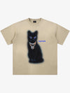 Cotton Black Cat Graphic T-Shirt with Chain Print and Splatter Design 