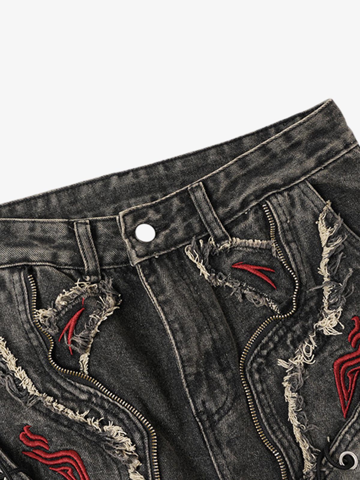 Embroidered Frayed Distressed Jeans