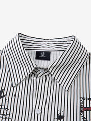 Street Dark Faux Two-Piece Striped Shirt - 2514 