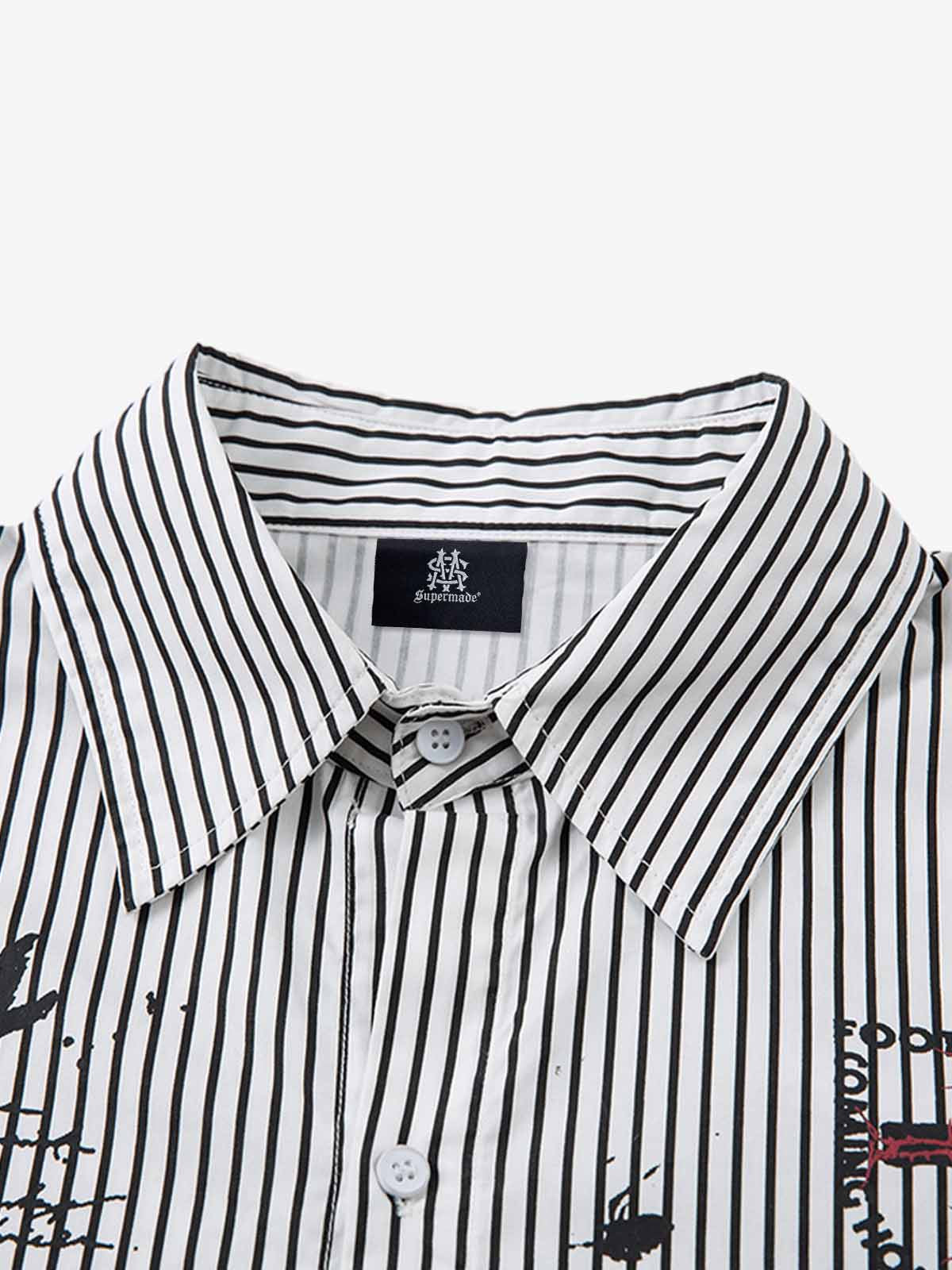 Thesupermade Street Dark Faux Two-piece Striped Long-sleeved Shirt 