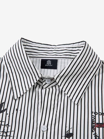 Street Dark Faux Two-Piece Striped Shirt - 2514 