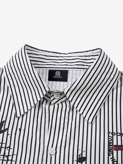 Thesupermade Street Dark Faux Two-piece Striped Long-sleeved Shirt 